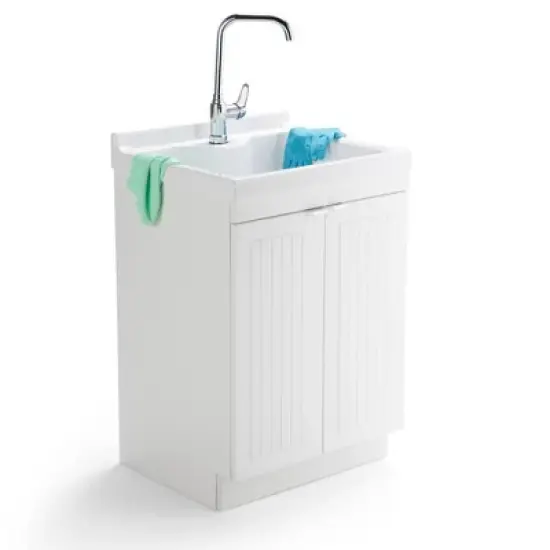 Bishop Traditional Laundry Cabinet with Faucet and ABS Sink White - WyndenHall image {1}