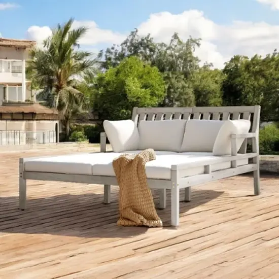 Mshliw  Outdoor Daybed with Curved Armrests and 4 Pillows &ndash; Patio Lounge Bed with  Removable Cushions for Poolside, Backyard, and Garden image {13}