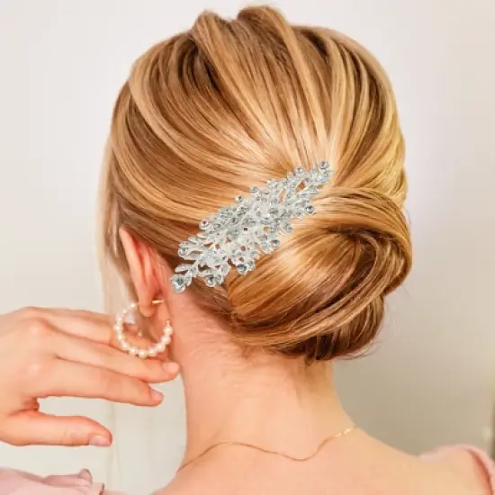 Unique Bargains Women's Rhinestone Hair Bride Wedding Comb 1 Pc Silver Tone 4.33"x2.36" image {2}