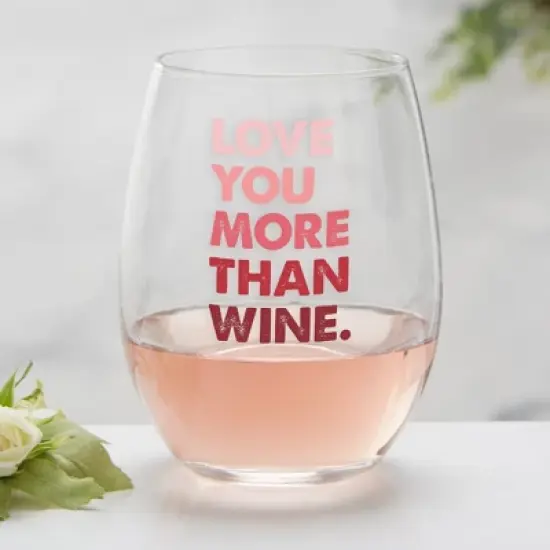 Personalization Mall Love You More Than Wine Stemless Wine Glass image {1}