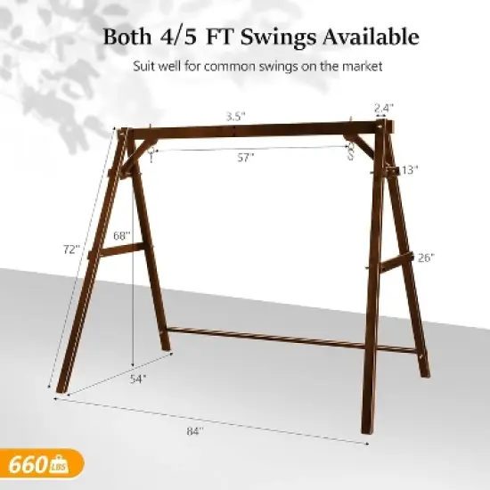 VINGLI Heavy Duty 660 LBS Wooden Swing Frame with Extra Bottom Connection Board, A-Frame Porch Swing Bench Stand for 5 FT Swing Chair image {3}