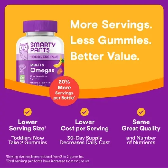 SmartyPants Toddler Plus Multivitamin & Omegas Gummies with Vitamins C, D3, B12 & Zinc - 60ct image {3}
