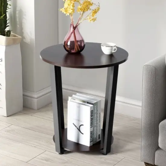 Costway Industrial End Table Sofa Side Table Nightstand Storage Shelf image {5}