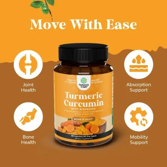 Turmeric Curcumin with Bioperine Capsules, Daily Joint Support Supplement with 95% Curcuminoids for Joint Health, Nature's Craft, 180ct image {1}