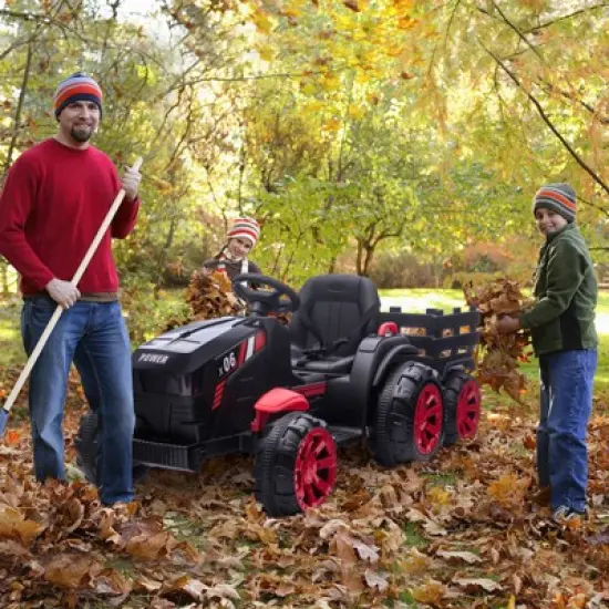 Acekool 12V Electric Ride-On Tractor with Trailer & Remote Control, Music, LED Lights, Safety Belt, 3 Speeds, Battery Powered Kids Vehicle image {6}