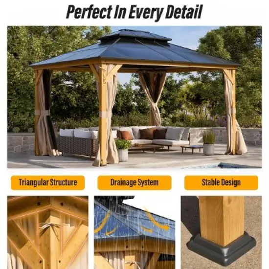 EROMMY 15 Ft. W X 13 Ft. D Solid Wood Patio Gazebo image {7}