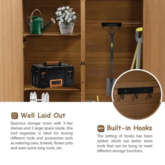 GDFStudio Hamilton 64" Outdoor Fir Wood Storage Shed with Detachable Shelves and Asphalt Roof image {5}