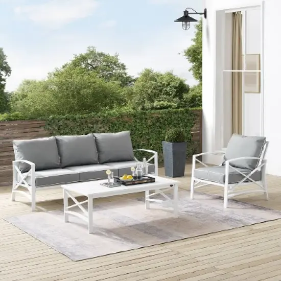 Kaplan 3pc Outdoor Sofa Set with Sofa & Arm Chair with Coffee Table - Gray - Crosley image {7}
