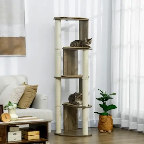 Kumasinova 65" Multi-Level Modern Cat Tree Tower,Corner Cat Tower with Scratching Post,Space-Saving Cat Climbing Tower for Indoor Cats,Cream White image {5}