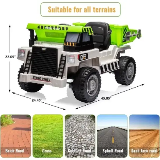 Ride On Dump Truck, 4 Wheeler Toy, 12V Ride On Car with Remote Control, Electric Cars for Kids with Dump Bed, Shovel, White image {6}