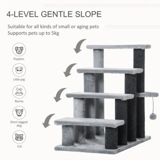 SKYONE Cat Stair Steps with Soft Flannel, Scratching Post & Hanging Ball - Joint-Friendly Pet image {3}