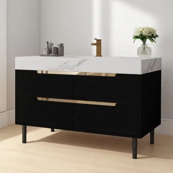 40" Wall-Mounted Bathroom Vanity with Oval Ceramic Sink, Floating Cabinet with Moisture-Resistant Countertop, Soft-Close Storage image {6}