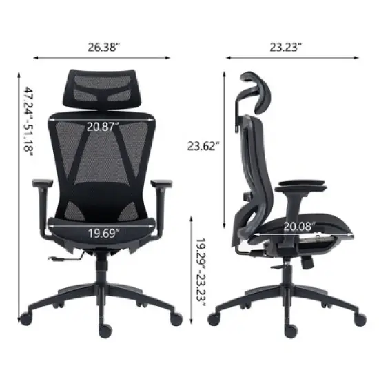 Sapphtopaz 26" Ergonomic Office Chair with Adjustable Armrests, Tilt Back Chair with Headrest and Lumbar Support, Swivel Gaming Chair for Office image {3}
