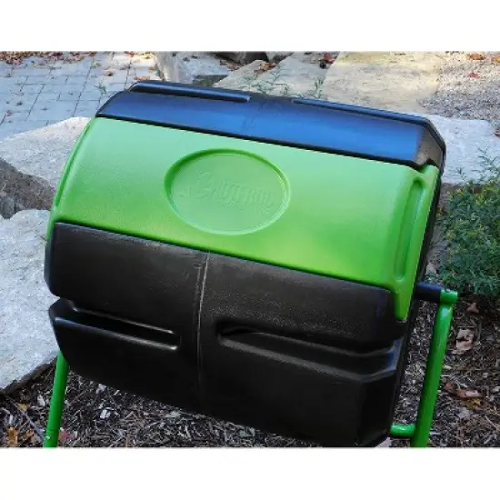 FCMP Outdoor HF-RM4000 HOTFROG 37 Gallon Plastic Single Chamber Roto Tumbling Composter Outdoor Elevated Rotating Garden Compost Bin, Black/Green image {4}