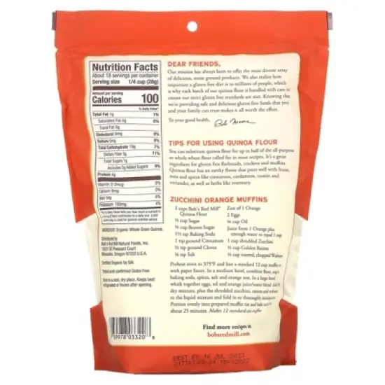 Bob's Red Mill Organic, Whole Grain Quinoa Flour, 18 oz (510 g) image {1}