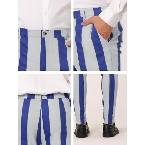 Lars Amadeus Men's Striped Dress Pants Color Block Slim Fit Flat Front Formal Trousers image {5}