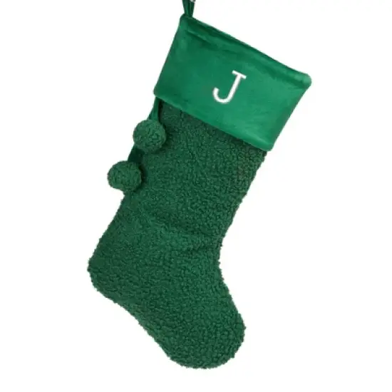 Personalization Mall Cozy Green Shearling Embroidered Initial Christmas Stocking image {12}