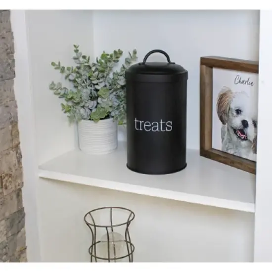 AuldHome Design Enamelware Dog Treat Jar, Modern Farmhouse Pet Treats Container image {3}