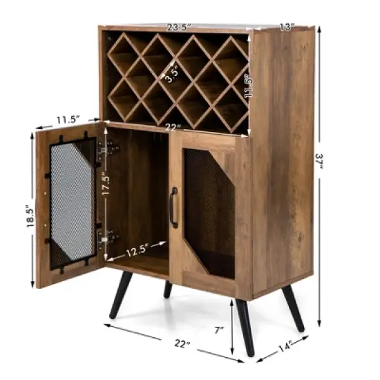 Costway 2-Door Kitchen Storage Bar Cabinet Buffet Sideboard w/ Wine Rack & Glass Holder image {3}