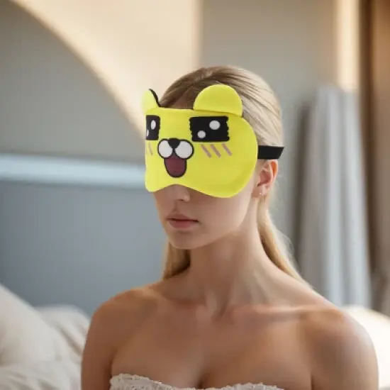 Unique Bargains Soft Cartoon Sleep Mask Square Eyes Yellow 1 Pc image {5}