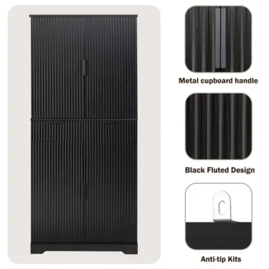 NicBex Farmhouse Fluted Kitchen Pantry Cabinet with 3 Keyboard Drawers, Freestanding Cupboard Buffet Storage Cabinet for Dining Room image {7}