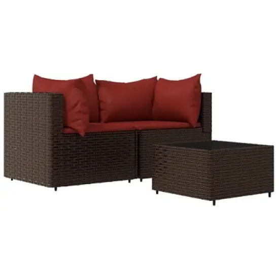 vidaXL Patio Lounge Set Brown Poly Rattan Compact Adjustable Feet image {10}