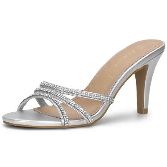 Allegra K Women's Rhinestone Strappy Heel Mules image {8}