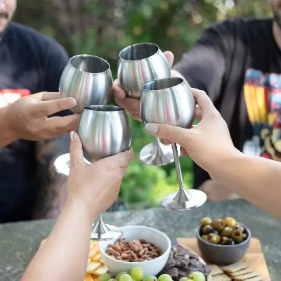 D'Eco Unbreakable 12 Oz Stainless Steel Wine Glasses (8 Pack) Large Stemmed Matte Silver Wine Goblets - Reusable Drinkware - Great Mother's Day Gift image {2}