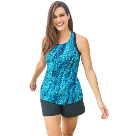 Swim 365 Women&rsquo;s Plus Size Longer-Length Racerback Tankini Top image {8}
