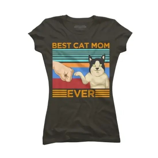 Junior's Design By Humans Best Cat Mom Ever Retro Stripes By shirtpublic T-Shirt image {5}