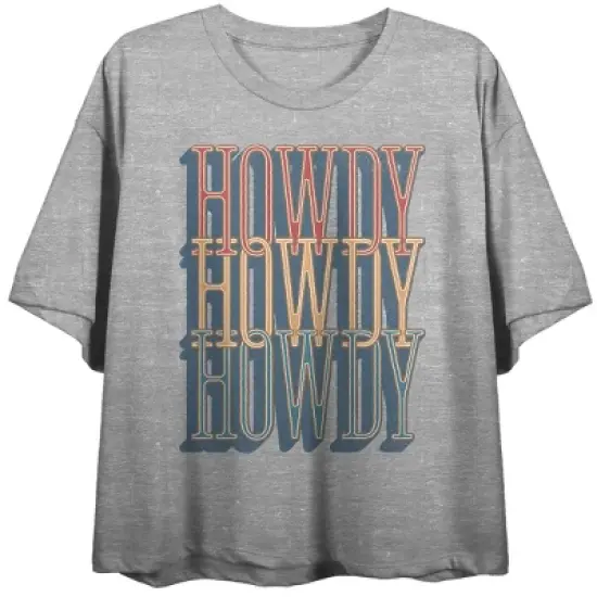 Howdy, Howdy, Howdy Distressed Westernwear Women's Heather Gray Graphic Crop Tee image {5}
