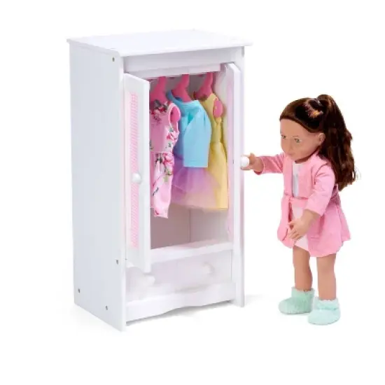 Badger Basket Doll Armoire w/ Hangers - White/Pink image {3}