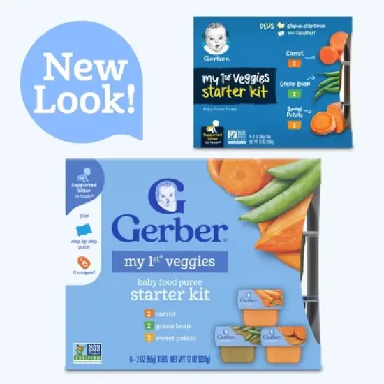 Gerber Baby Food Stage 1 My 1st Veggies Starter Kit Puree Tubs 2oz/6pk image {1}