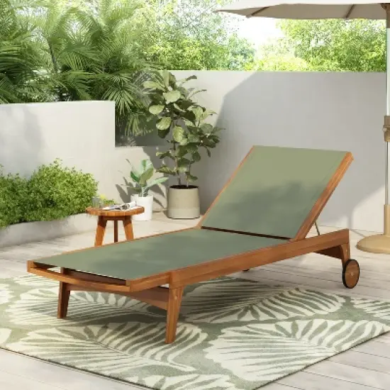 Christopher Knight Home Coloma Outdoor Mesh and Acacia Wood Armless Adjustable Chaise Lounge with Wheels image {12}