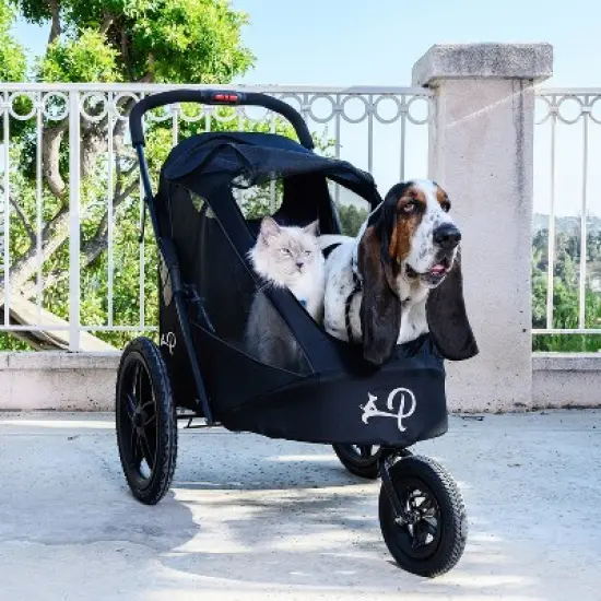 Petique Pet Mobile Breeze Jogger Outdoor Stroller Wagon Cart with Mesh Windows, Foam Grip Folding Handle, and Tire Pump for Dogs, Black image {4}