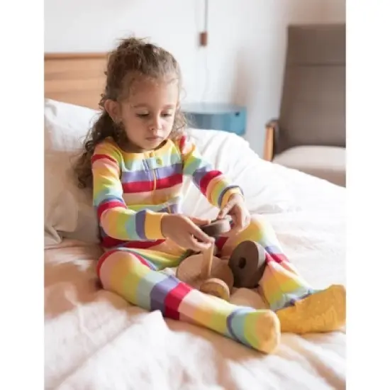 Leveret Kids Footed Girls Striped Cotton Pajamas image {2}