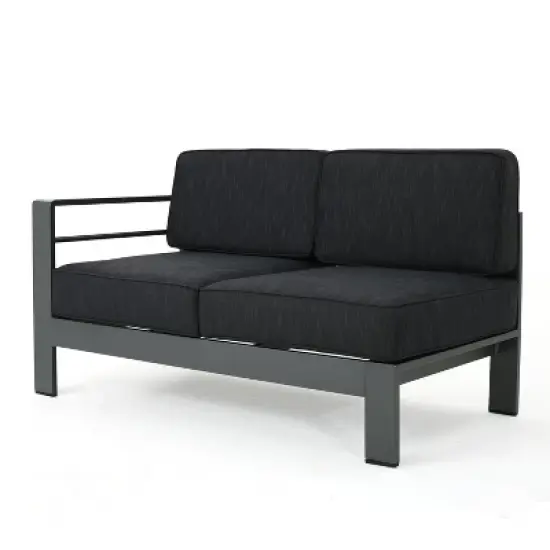 Christopher Knight Home Cape Coral Outdoor Aluminum 5 Seater Sectional Sofa Chat Set with 50000 BTU Fire Pit image {3}
