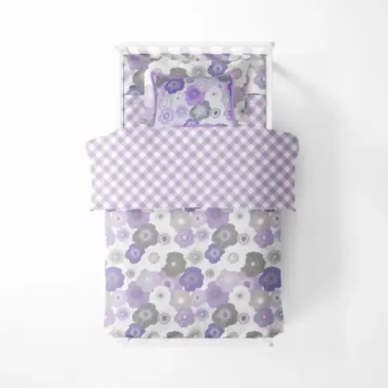 Bacati - Watercolor Floral Purple Gray 3 pc Toddler Bed Sheet Set image {7}