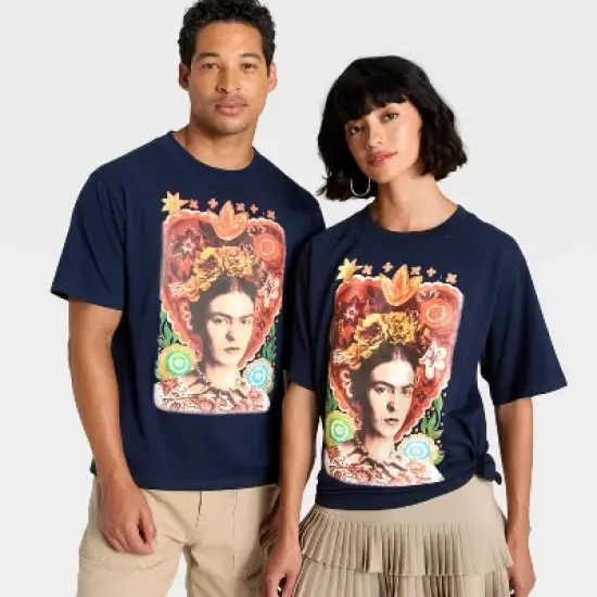 Latino Heritage Month Adult Graphic Frida Kahlo Short Sleeve T-Shirt - Navy Blue image {3}