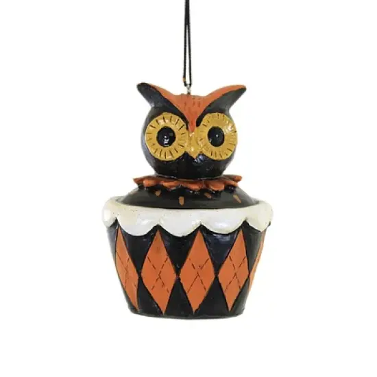 Holiday Ornament 3.25 In Halloween Cupcake Halloween Tree Ornament , Halloween Decor Pumpkin Owl Black Cat (3PC) image {1}