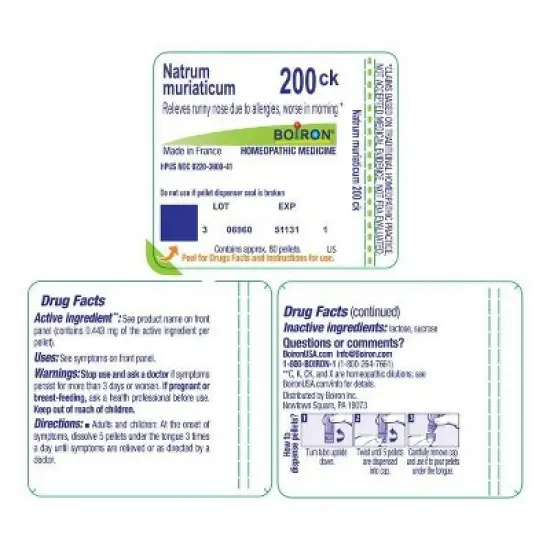 Natrum Muriaticum 200CK by Boiron Homeopathic Single Medicine For Allergy  -  80 Pellet image {1}