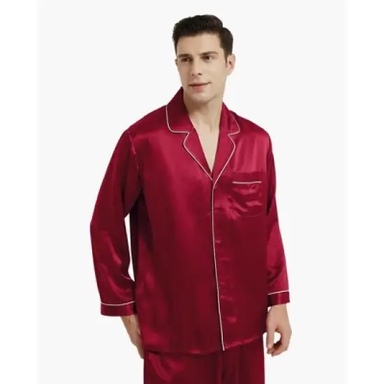 Mommesilk Piped Silk Pajamas For Men image {2}