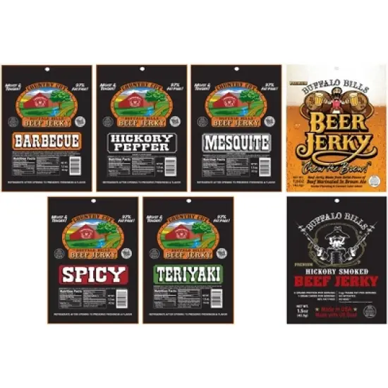Buffalo Bills 7-Piece Low Carb Beef Jerky Sampler Black Velour Wine Gift Bag (2 carbs or less) image {1}