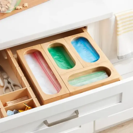 Natural Plastic Food Storage Bag Organizer Yellow - Brightroom&trade;: Freestanding Bag Holder, Kitchen Dispenser, 12.75"x12.75" image {1}