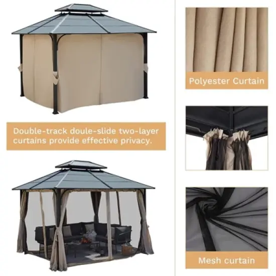 EROMMY 12 Ft. W x 10 Ft. D Hardtop Gazebo, Double layered Roof Gazebo, Black image {7}
