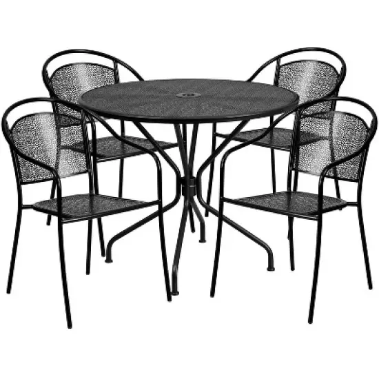Flash Furniture Oia Commercial Grade 35.25" Round Indoor-Outdoor Steel Patio Table Set with 4 Round Back Chairs image {13}