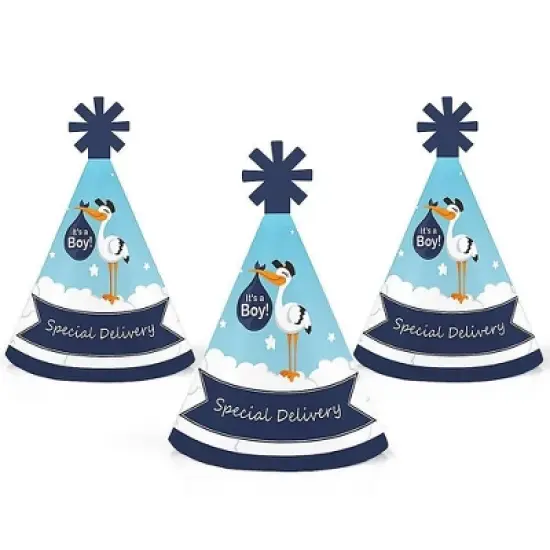 Big Dot of Happiness Boy Special Delivery - Mini Cone Blue It's A Boy Stork Baby Shower Hats - Small Little Party Hats - Set of 8 image {5}
