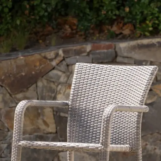 Dover 2pk Wicker Armed Stacking Chairs - Chateau Gray - Christopher Knight Home: Weather-Resistant Aluminum Frame image {3}