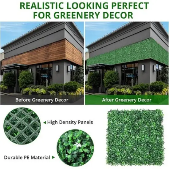 24PCS 20"x20" Grass Wall Artificial Boxwood Panels Wall Hedge Decor With 100 Zip Ties image {2}