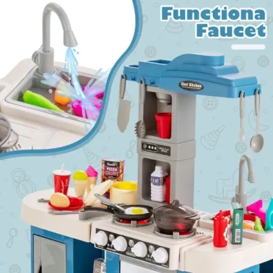 Costway  Large Plastic Play Kitchen Set W/ 67 Pcs Cooking Accessories Food &Realistic Lights & Sounds image {4}